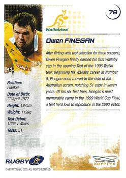 2003 Kryptyx The Defenders Australian Rugby Union #78 Owen Finegan Back